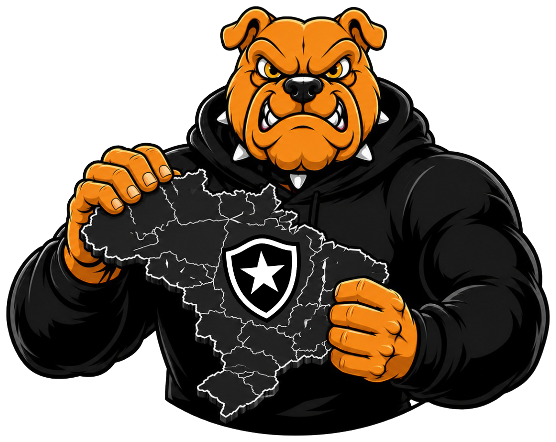 Mascote da Fúria Jovem segurando o mapa do Brasil com o escudo do Botafogo